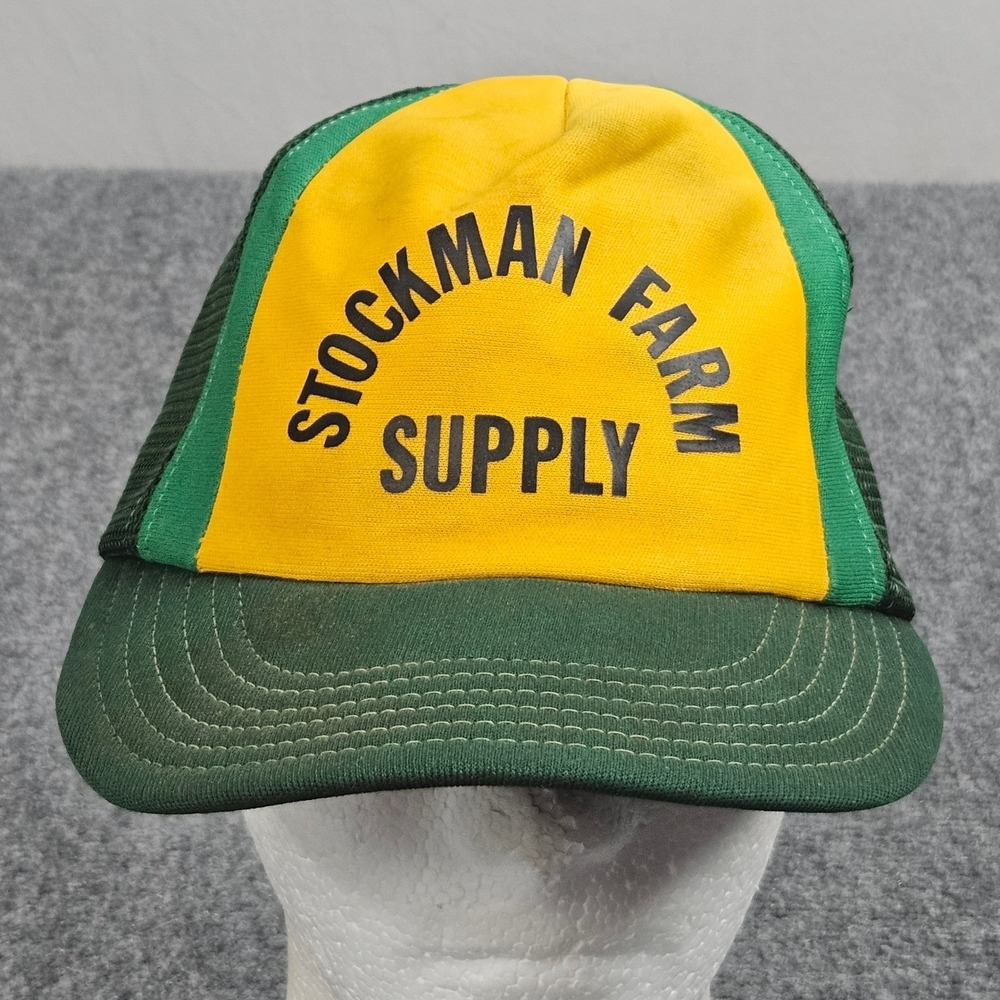 Vintage Trucker Hat One Size Yellow Green Stockman Farm Supply USA‎ Mesh Cap